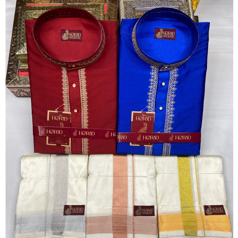Horad Premium Art Silk Color Embroidery Kurta + Dhoti