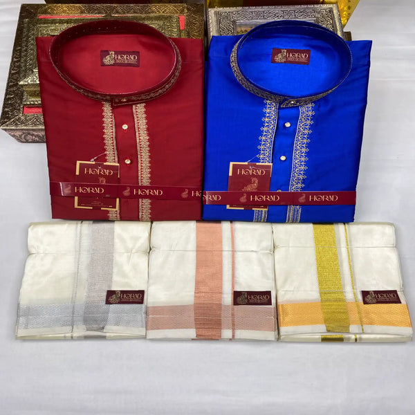 Horad Premium Art Silk Color Embroidery Kurta + Dhoti