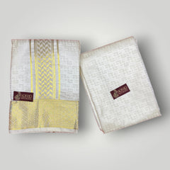 Horad Premium Art Silk Cream Emboss Shirt Material+Dhoti