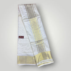 Horad Premium Art Silk Cream Emboss Shirt Material+Dhoti