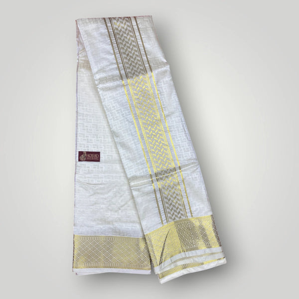 Horad Premium Art Silk Cream Emboss Shirt Material+Dhoti
