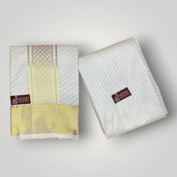 Horad Premium Art Silk Cream Emboss Shirt Material+Dhoti