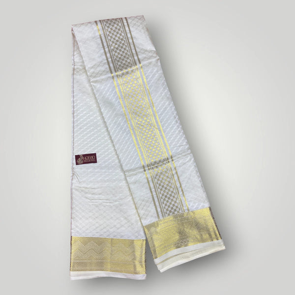 Horad Premium Art Silk Cream Emboss Shirt Material+Dhoti