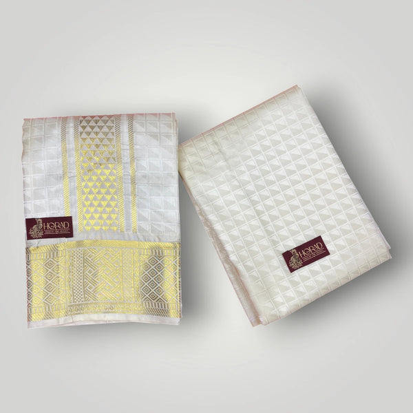 Horad Premium Art Silk Cream Emboss Shirt Material+Dhoti