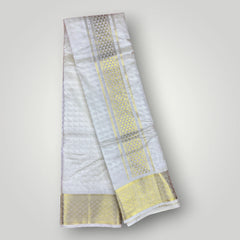 Horad Premium Art Silk Cream Emboss Shirt Material+Dhoti