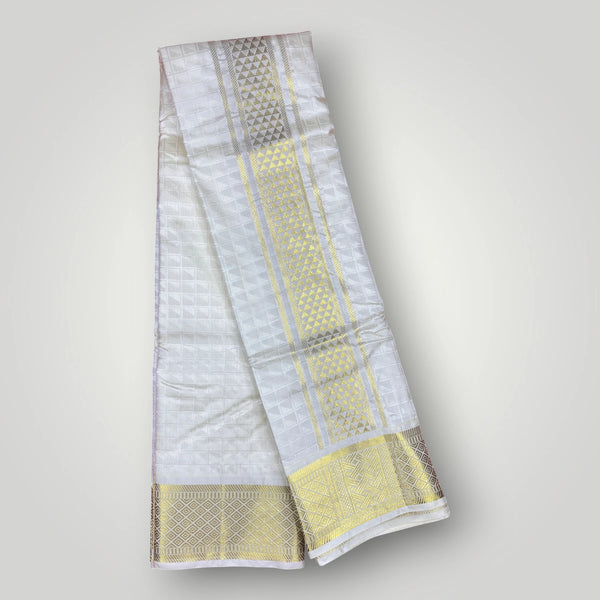 Horad Premium Art Silk Cream Emboss Shirt Material+Dhoti
