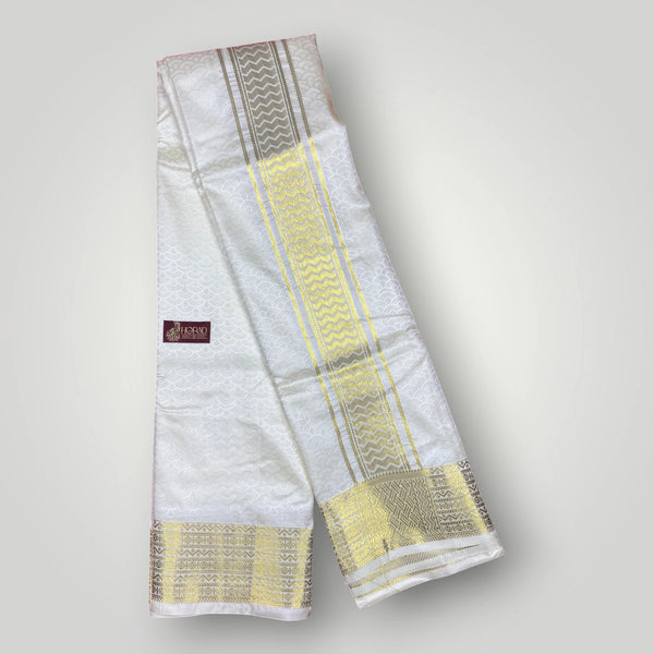 Horad Premium Art Silk Cream Emboss Shirt Material+Dhoti