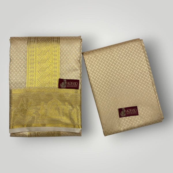 Horad Premium Art Silk Gold Emboss Shirt Material+Dhoti ( 2 in 1)