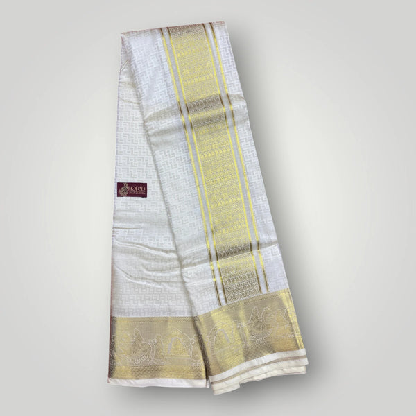 Horad Premium Art Silk Cream Emboss Shirt Material+Dhoti ( 2 in 1)