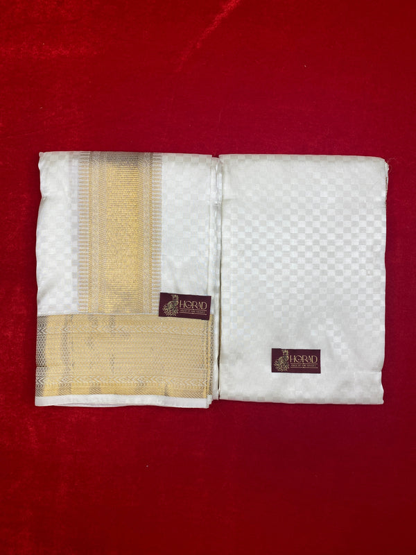 Horad Pure Silk Blend Cream Shirt Material + Dhoti ( 2 in 1 )