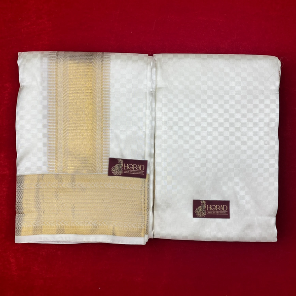 Horad Pure Silk Blend Cream Emboss Shirt Material + Dhoti ( 2 in 1 )