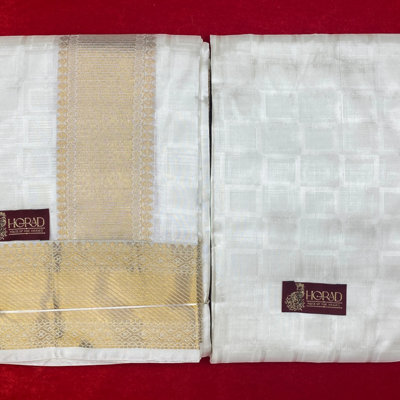 Horad Pure Silk Blend Cream Emboss Shirt Material + Dhoti ( 2 in 1 )