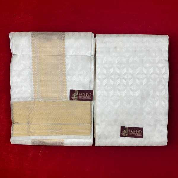 Horad Pure Silk Blend Cream Emboss Shirt Material + Dhoti ( 2 in 1 )