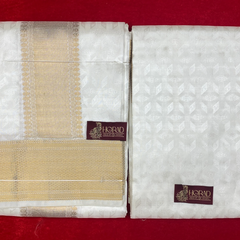Horad Pure Silk Blend Cream Emboss Shirt Material + Dhoti (2 in 1)