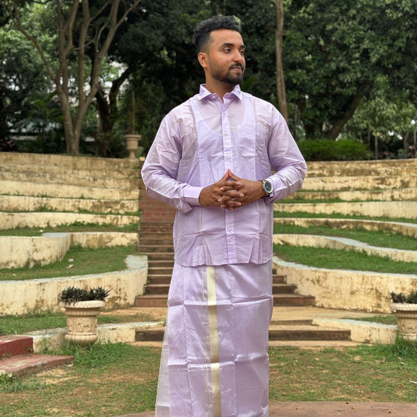 Horad Premium Art Silk Lavender Shirt + Dhoti