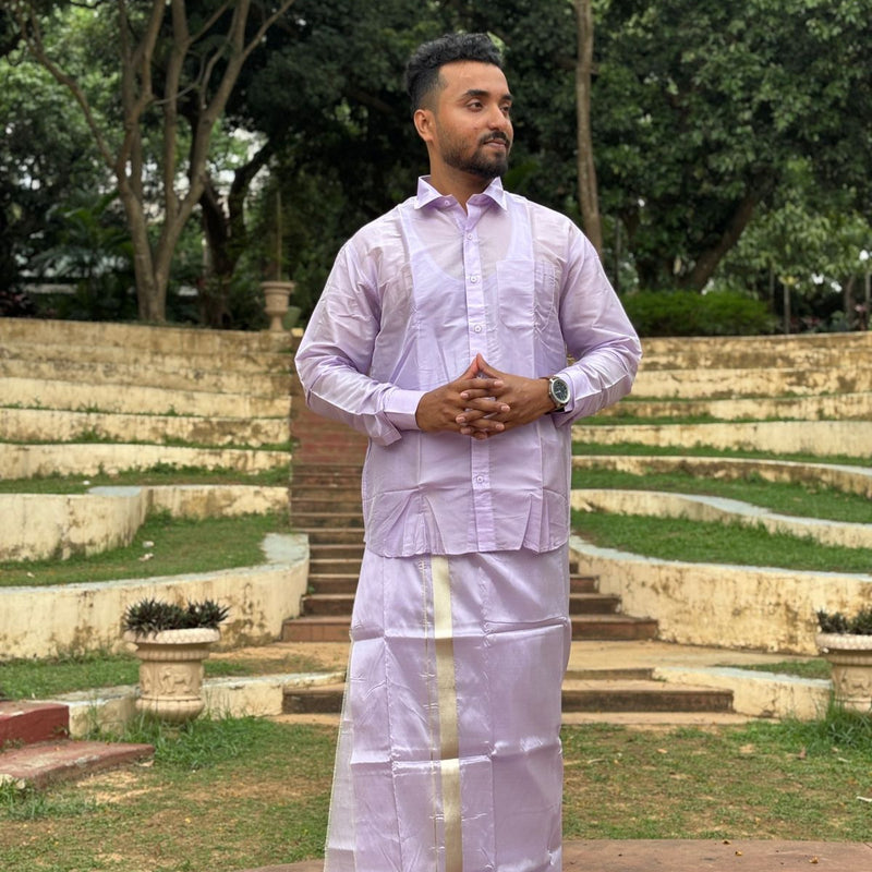 Horad Premium Art Silk Lavender Shirt + Dhoti