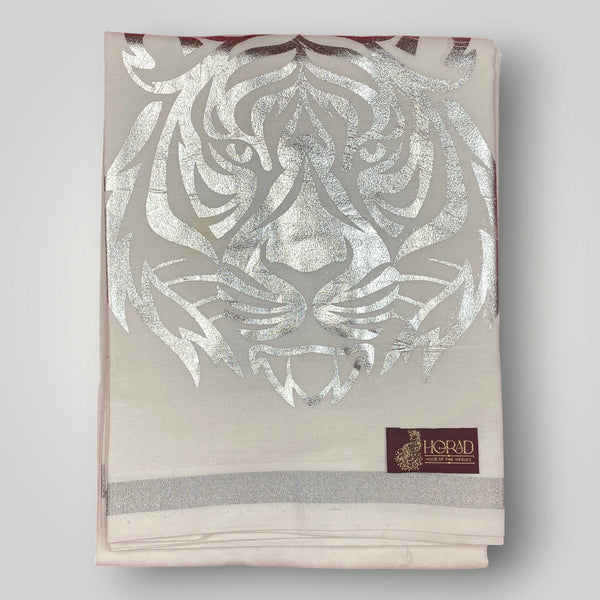Horad White Cotton Tiger Print Dhoti Silver