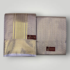 Horad Premium Art Silk Tissue Double Warp Lavender Emboss Shirt Material + Dhoti (2 in 1)