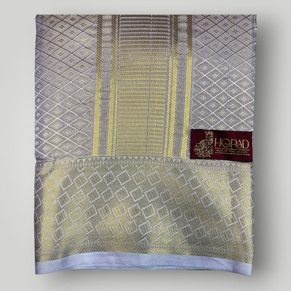 Horad Premium Art Silk Tissue Double Warp Lavender Emboss Shirt Material + Dhoti (2 in 1)