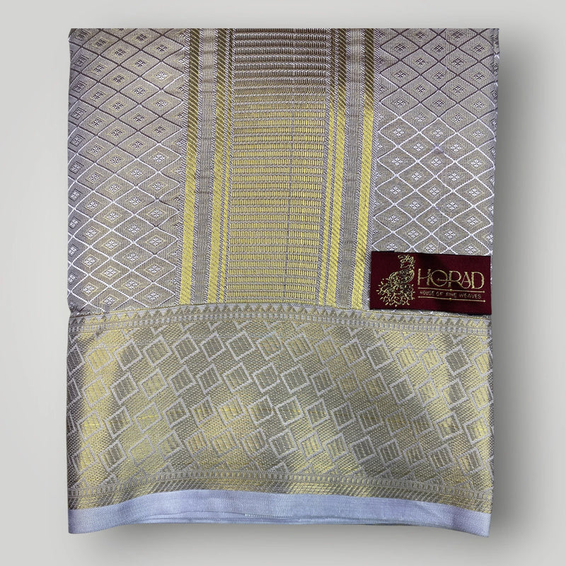 Horad Premium Art Silk Tissue Double Warp Lavender Emboss Shirt Material + Dhoti (2 in 1)