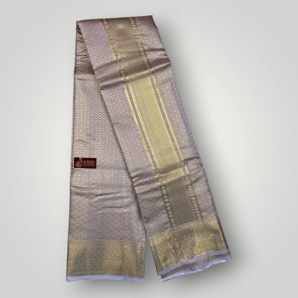 Horad Premium Art Silk Tissue Double Warp Lavender Emboss Shirt Material + Dhoti (2 in 1)