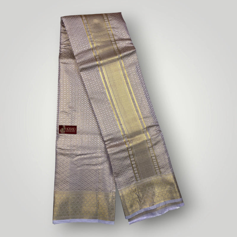 Horad Premium Art Silk Tissue Double Warp Lavender Emboss Shirt Material + Dhoti (2 in 1)