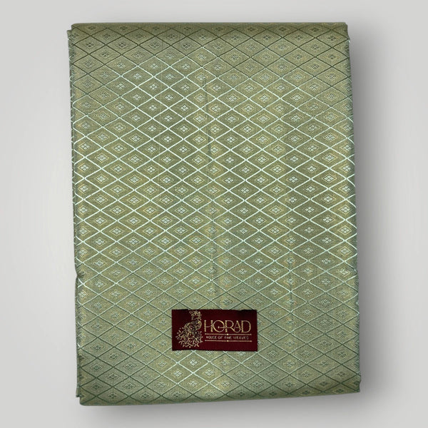 Horad Premium Art Silk Tissue Double Warp Pista Green Emboss Shirt Material + Dhoti (2 in 1)