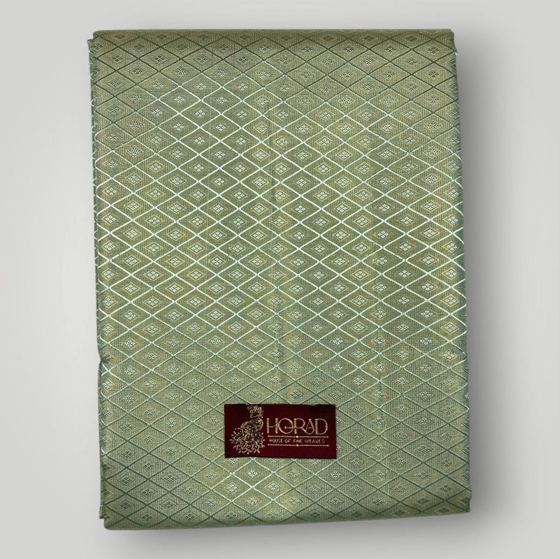 Horad Premium Art Silk Tissue Double Warp Pista Green Emboss Shirt Material + Dhoti (2 in 1)