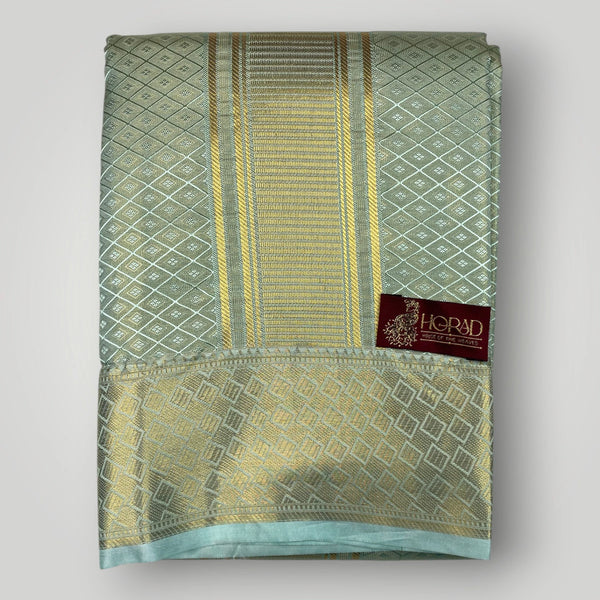 Horad Premium Art Silk Tissue Double Warp Pista Green Emboss Shirt Material + Dhoti (2 in 1)