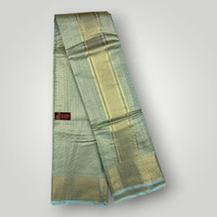 Horad Premium Art Silk Tissue Double Warp Pista Green Emboss Shirt Material + Dhoti (2 in 1)