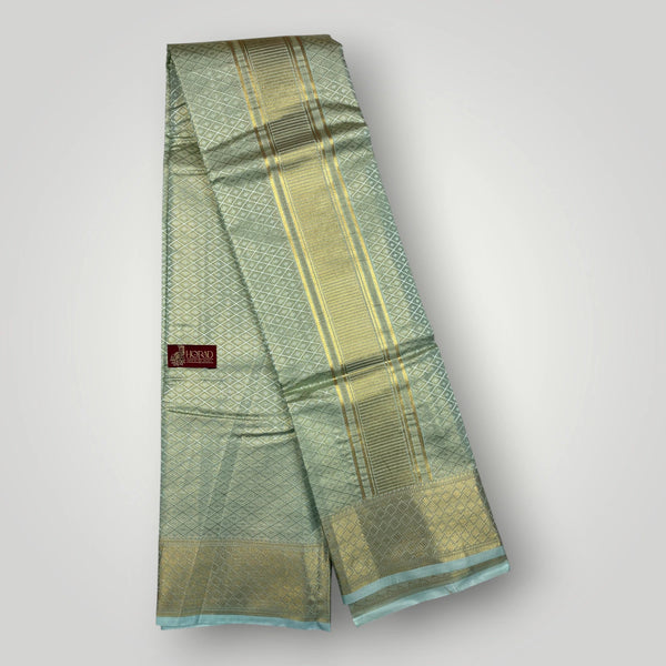 Horad Premium Art Silk Tissue Double Warp Pista Green Emboss Shirt Material + Dhoti (2 in 1)