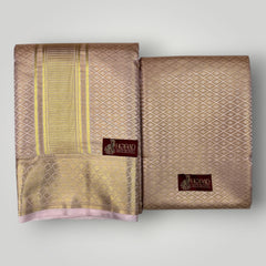 Horad Premium Art Silk Tissue Double Warp Rose Gold Emboss Shirt Material + Dhoti (2 in 1)