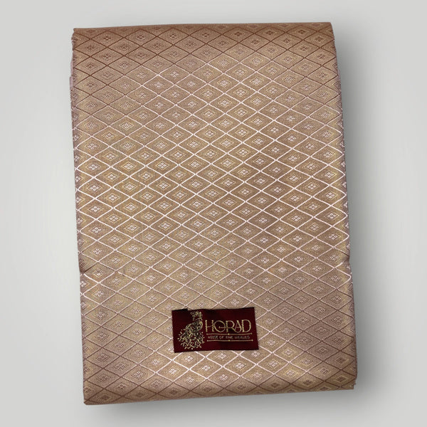 Horad Premium Art Silk Tissue Double Warp Rose Gold Emboss Shirt Material + Dhoti (2 in 1)