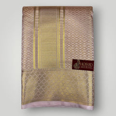 Horad Premium Art Silk Tissue Double Warp Rose Gold Emboss Shirt Material + Dhoti (2 in 1)