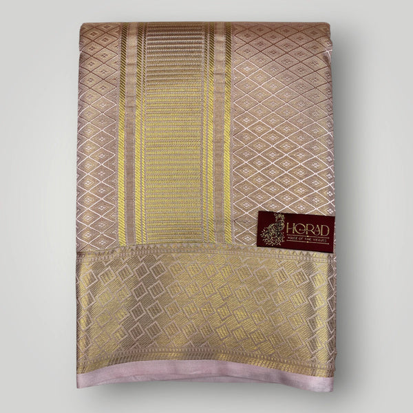 Horad Premium Art Silk Tissue Double Warp Rose Gold Emboss Shirt Material + Dhoti (2 in 1)