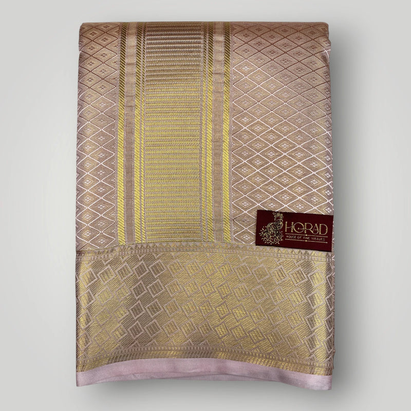 Horad Premium Art Silk Tissue Double Warp Rose Gold Emboss Shirt Material + Dhoti (2 in 1)