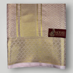 Horad Premium Art Silk Tissue Double Warp Rose Gold Emboss Shirt Material + Dhoti (2 in 1)