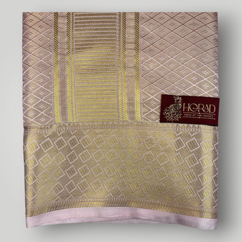 Horad Premium Art Silk Tissue Double Warp Rose Gold Emboss Shirt Material + Dhoti (2 in 1)