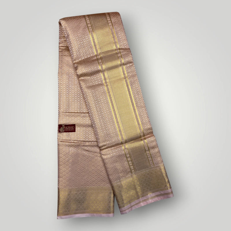Horad Premium Art Silk Tissue Double Warp Rose Gold Emboss Shirt Material + Dhoti (2 in 1)
