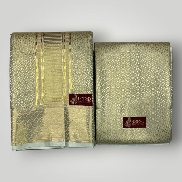 Horad Premium Art Silk Tissue Double Warp FIR.Green Emboss Shirt Material + Dhoti (2 in 1)