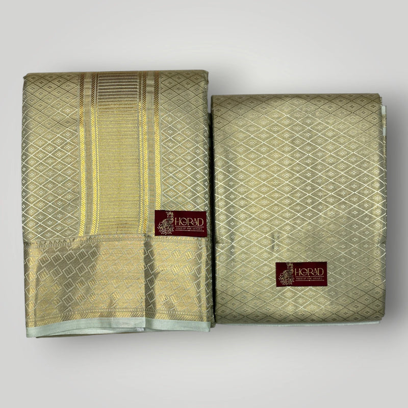 Horad Premium Art Silk Tissue Double Warp FIR.Green Emboss Shirt Material + Dhoti (2 in 1)
