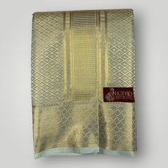 Horad Premium Art Silk Tissue Double Warp FIR.Green Emboss Shirt Material + Dhoti (2 in 1)