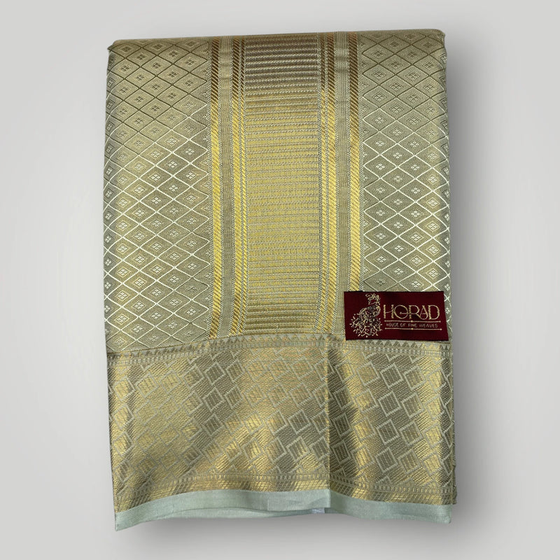 Horad Premium Art Silk Tissue Double Warp FIR.Green Emboss Shirt Material + Dhoti (2 in 1)