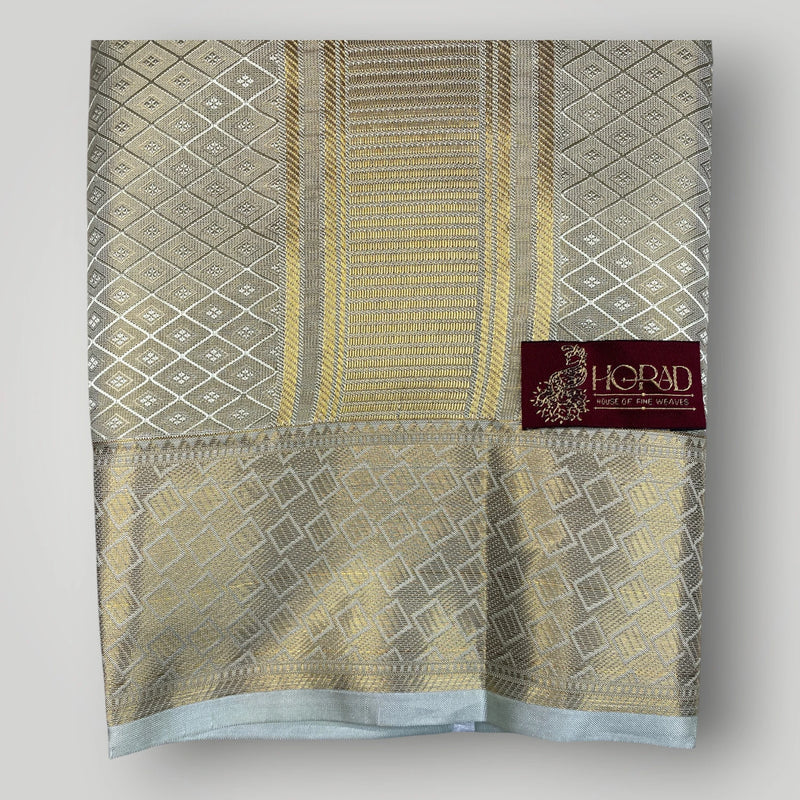 Horad Premium Art Silk Tissue Double Warp FIR.Green Emboss Shirt Material + Dhoti (2 in 1)