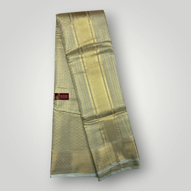 Horad Premium Art Silk Tissue Double Warp FIR.Green Emboss Shirt Material + Dhoti (2 in 1)