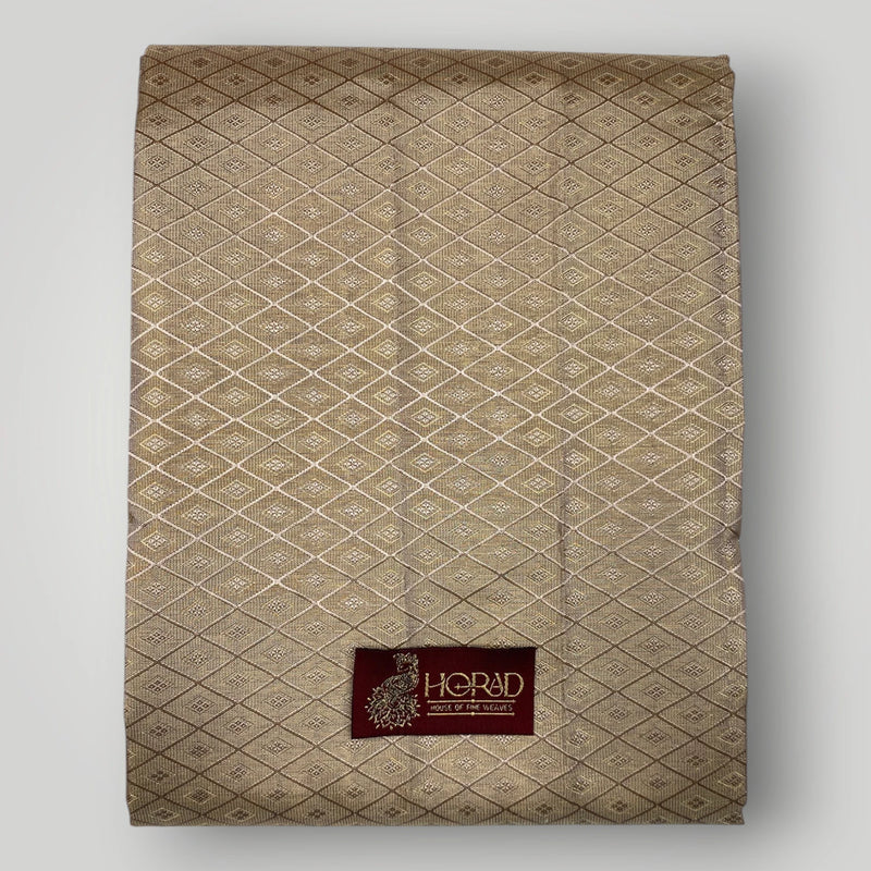 Horad Premium Art Silk Tissue Double Warp Light Gold Emboss Shirt Material + Dhoti (2 in 1)