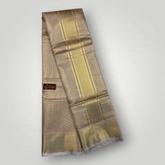 Horad Premium Art Silk Tissue Double Warp Light Gold Emboss Shirt Material + Dhoti (2 in 1)