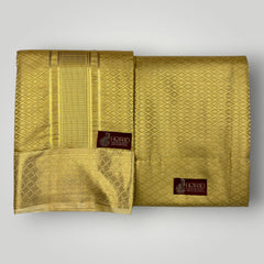 Horad Premium Art Silk Tissue Double Warp Dark Gold Emboss Shirt Material + Dhoti (2 in 1)