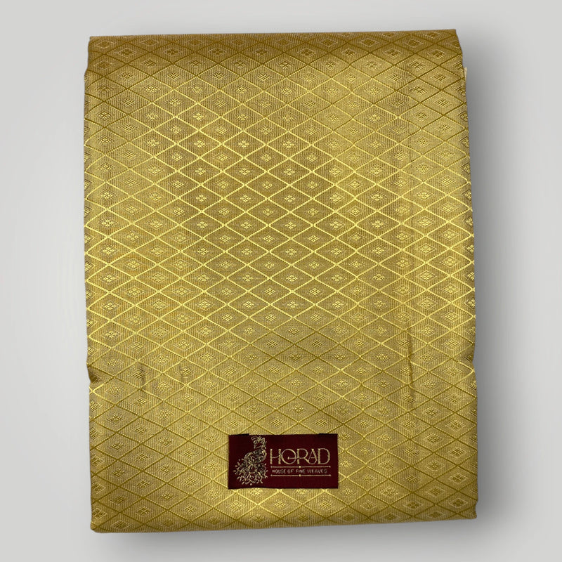 Horad Premium Art Silk Tissue Double Warp Dark Gold Emboss Shirt Material + Dhoti (2 in 1)