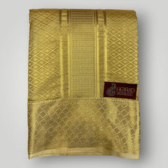 Horad Premium Art Silk Tissue Double Warp Dark Gold Emboss Shirt Material + Dhoti (2 in 1)